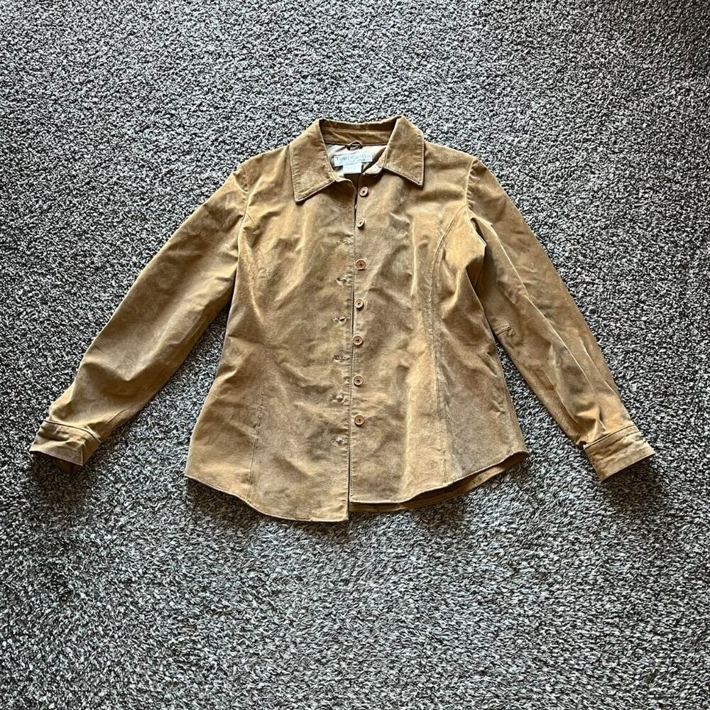 Vintage 80s Tower Hill 100% Genuine Leather Jacket Womens Size 12 Tan Chic Coat